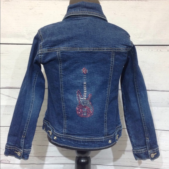 Osh Kosh B'gosh Girls Denim Jacket Size 6X Sequined Guitar On Back - Picture 4 of 13